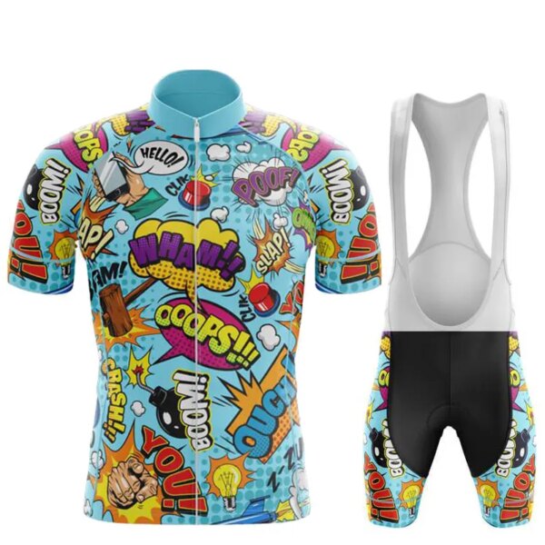 Conjuntos de Jersey de ciclismo de cómics explosivos, pantalones cortos de bicicleta de verano para hombre, ropa de ciclismo, Maillot de bicicleta, pantalones cortos con pechera