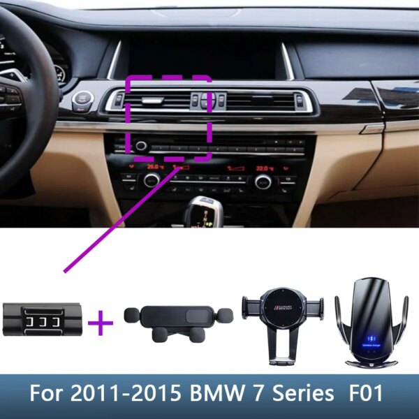 Para BMW 7 Series 730i 740i F01 2011 2012-2015 soporte de teléfono para coche Base de soporte fijo especial accesorios interiores de carga inalámbrica