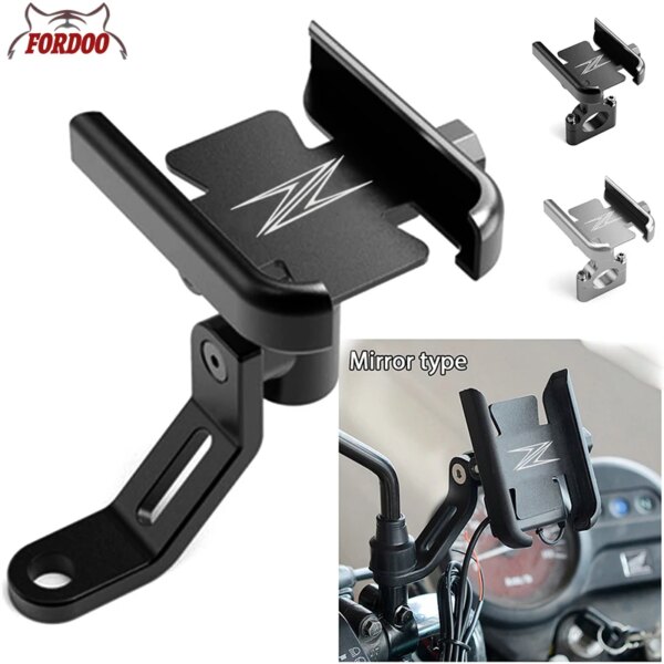 Para Kawasaki Z900 Z650 Z800 Z750 Z650RS Z900RS Z1000 Z1000SX Z300 Z400 ZH2 CNC manillar espejo teléfono GPS soporte