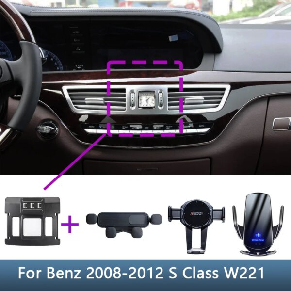 Para Mercedes Benz Clase S W221 2008 2009-2012 soporte de teléfono para coche Base de soporte fijo especial accesorios interiores de carga inalámbrica