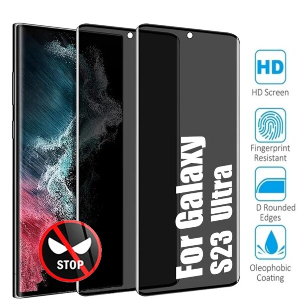 Protector de pantalla de vidrio templado antiespía para Samsung Galaxy S23 Ultra 5G, película temeperada de privacidad curvada completa para S23 Ultra