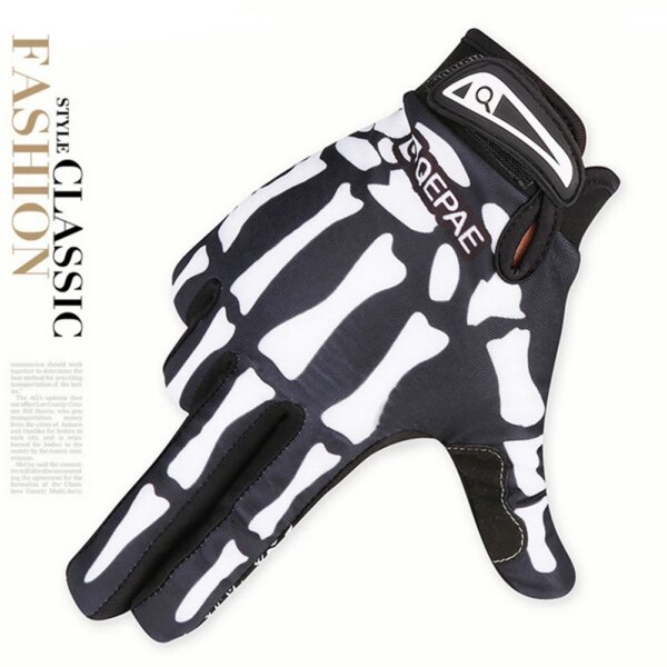 Guantes de calavera con dedos completos, guantes con patrón de esqueleto para bicicleta, ciclismo, motociclismo, transpirables, antideslizantes, guantes deportivos para montar en bicicleta