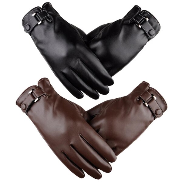 Guantes de cuero genuino para otoño e invierno, cálidos guantes negros con pantalla táctil y dedos completos, para conducir en motocicleta, cálidos