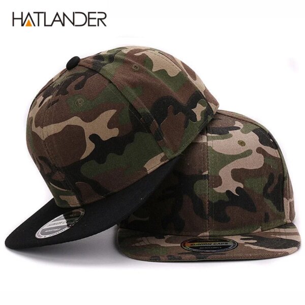 HATLANDER Gorra de poliéster snapback de camuflaje, gorra de béisbol de camuflaje plana en blanco sin bordado, gorra y sombrero para hombres y mujeres