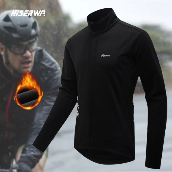 HISERWA-cortavientos para ciclismo para hombre, Jersey de ciclismo MTB de calidad para exteriores, Jersey impermeable cálido para invierno, cortavientos para bicicleta