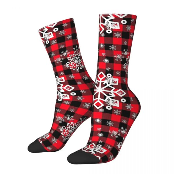 Feliz año nuevo Navidad cuadros copo de nieve rojo negro blanco hombres mujeres calcetines ciclismo novedad Primavera Verano Otoño Invierno medias