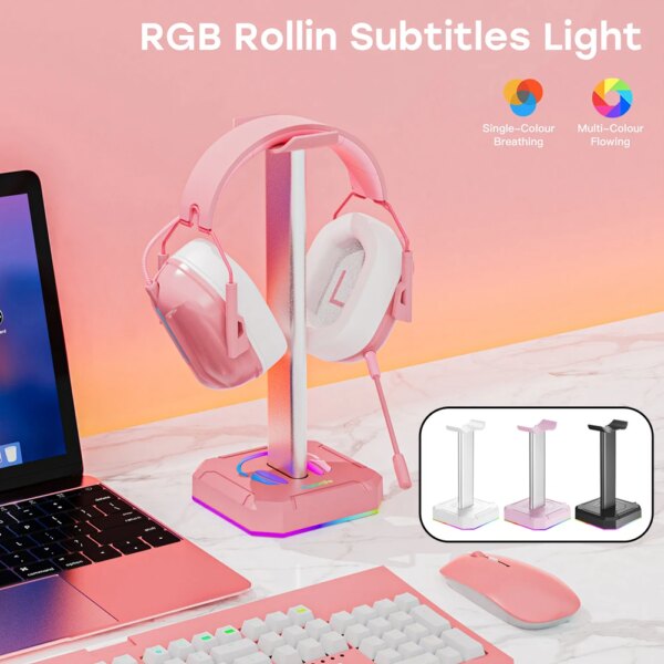 Soporte para auriculares con retroiluminación RGB, soporte para auriculares montado en la cabeza, organizador de escritorio, soporte Vertical, soporte de exhibición