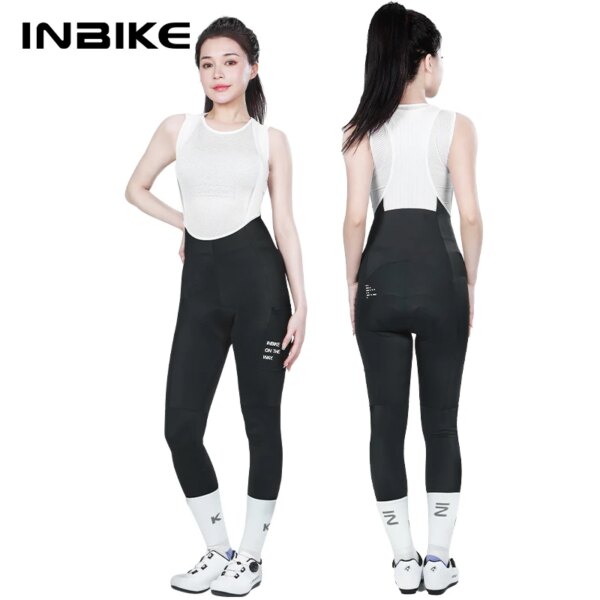 INBIKE-pantalones con pechera de ciclismo para mujer, de cintura alta, ropa de montaña, pantalones acolchados para bicicleta, mallas con bolsillo, primavera y verano