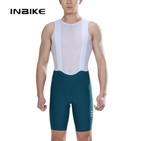 INBIKE-pantalones cortos con pechera para ciclismo para hombre, Shorts acolchados 3D para verano, pantalones cortos para bicicleta de montaña, pantalones de Ciclismo de Carretera para hombre, pantalones cortos para bicicleta con ropa de bolsillo