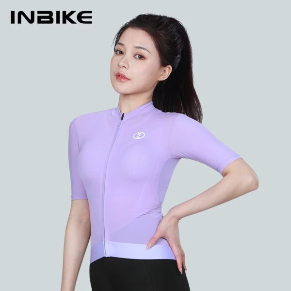 INBIKE-Camiseta de ciclismo de verano para mujer, ropa de bicicleta de Color sólido, Jersey de montaña con bolsillos, camisa de secado rápido para montar en bicicleta