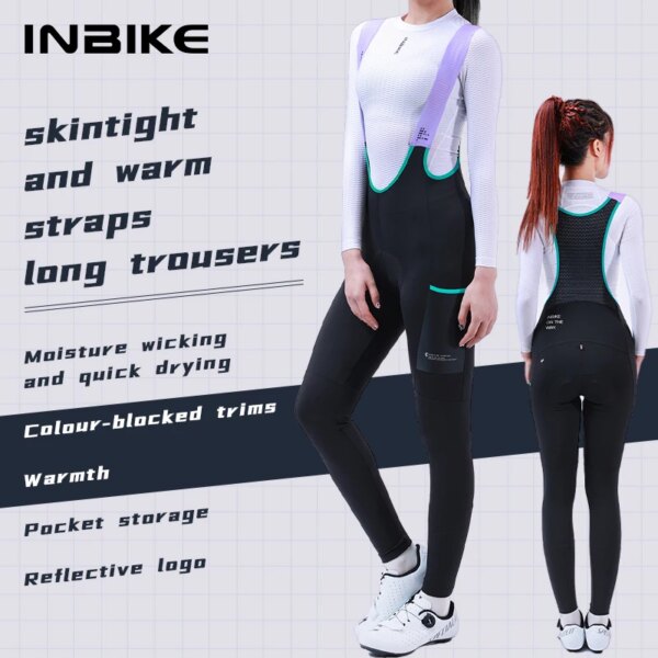 INBIKE, pantalones con tirantes de ciclismo para mujer, pantalones térmicos de lana, mallas de invierno con almohadilla para mantener el calor, pantalones para bicicleta de montaña