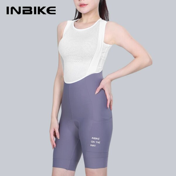 INBIKE Pantalones cortos de ciclismo para mujer, pantalones de bicicleta de cintura alta, acolchados 3D, ropa de ciclismo ajustada, pantalones de bicicleta de carretera MTB con bolsillos