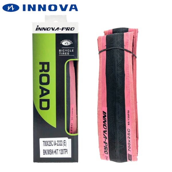 INNOVA 700x25C neumático de bicicleta de carretera 120TPI Color rosa 700C neumático plegable de bicicleta 85-135PSI peso ligero 235 g/pc neumático de bicicleta