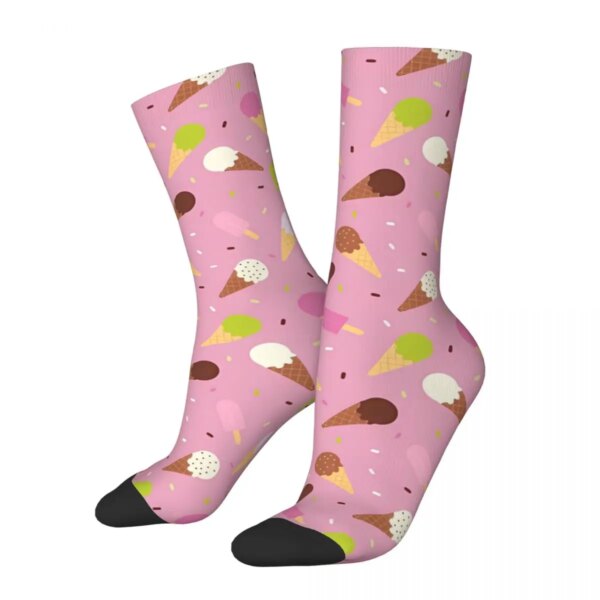 Helado Rosa Hombres Mujeres Calcetines Ciclismo Novedad Primavera Verano Otoño Invierno Medias Regalo