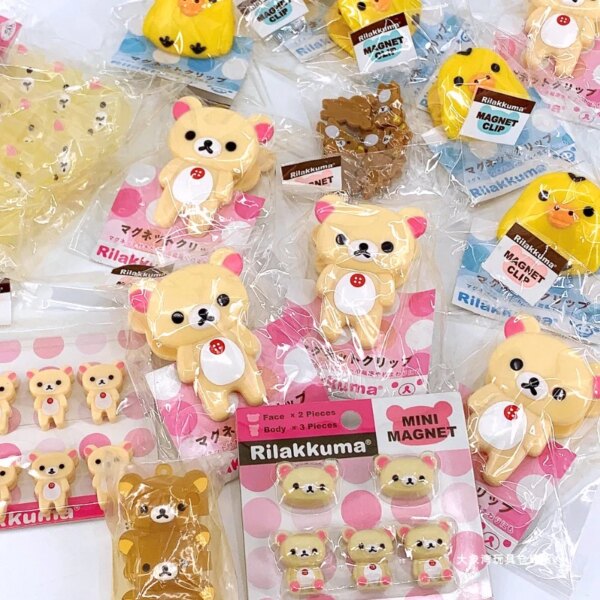 Clip magnético japonés Rilakkumas, adhesivo para refrigerador de osito pequeño, llavero colgante, Clip de sellado de dibujos animados, juguetes creativos, regalos
