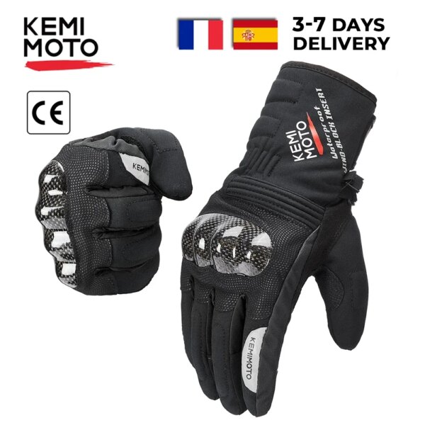 KEMiMOTO guantes de invierno a prueba de viento para motocicleta, resistentes al agua, con pantalla táctil, guantes protectores de carbono para Moto de Motocross