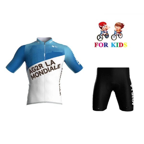 Camiseta de Ciclismo del equipo AG2R para niños, Ropa de bicicleta de manga corta con pantalones cortos, 2024