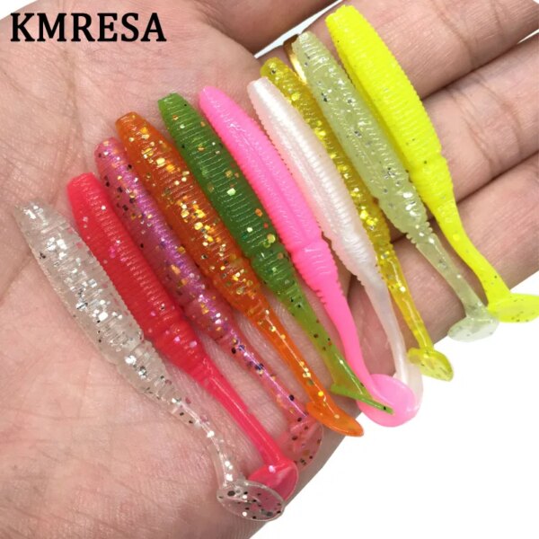 KMRESA 15 Uds 5cm/1g Pesca cebo Artificial suave Japón Shad gusano Swimbaits Jig Head Pesca con mosca pez de goma de silicona