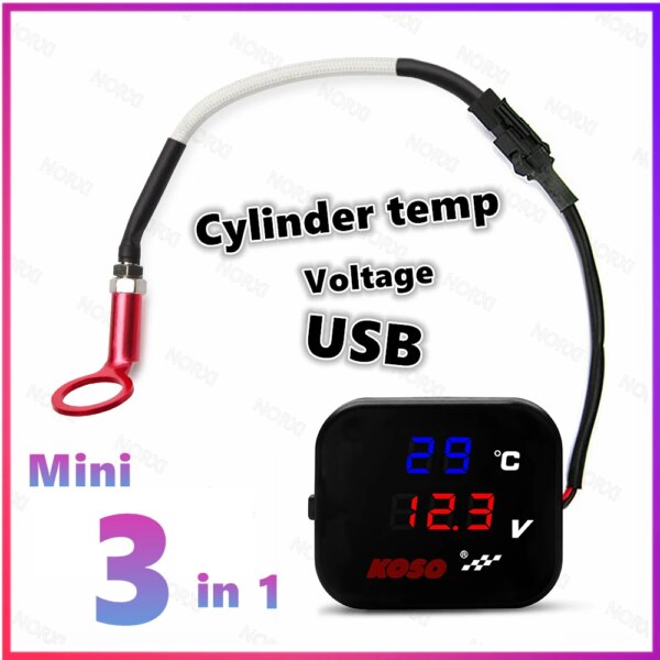 KOSO-medidor de temperatura de culata USB para motocicleta, voltímetro, cargador USB para teléfono, carga impermeable para sensor de temperatura nmax cb500x