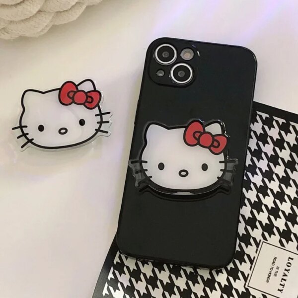 Kawaii Hello Kittys lindo lazo chica corazón dedo hebilla soporte para teléfono móvil pegamento de goteo soporte de escritorio inflable pegatina trasera regalos