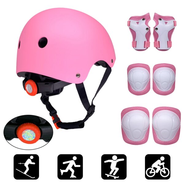 Juego de casco y almohadillas 7 en 1 para niños, rodilleras ajustables para niños, coderas, muñequeras para patinete, patinaje sobre ruedas, ciclismo