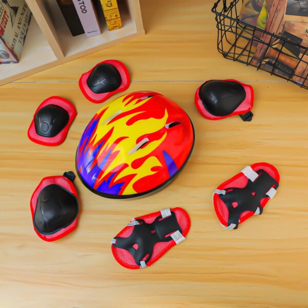 Rodilleras y coderas y casco para niños Cool Flames, conjunto de equipo de protección para patines, ciclismo, bicicleta, monopatín, deportes