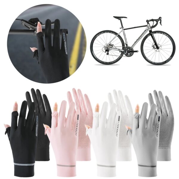 Lady Protector solar Guantes de seda de hielo Guantes de ciclismo Guantes finos de motocicleta Transpirable para golf Conducir Montar Pesca Senderismo para mujeres