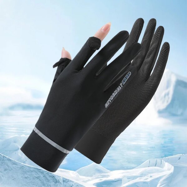 Guantes de seda de hielo con protección solar para mujer, guantes de protección solar de verano, guantes finos para bicicleta, para golf, conducción, pesca, senderismo