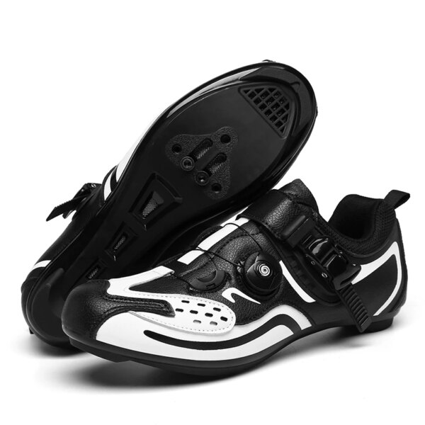 Zapatos de ciclismo MTB de cuero para hombre, zapatillas de deporte con hebilla para bicicleta de velocidad, zapatos de bicicleta de montaña con autosujeción, zapatillas planas para ciclismo