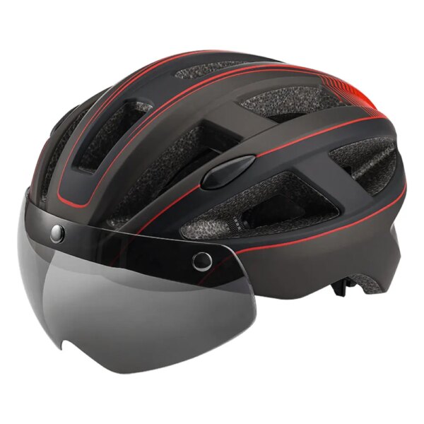 Casco de seguridad en ciclismo ligero casco de bicicleta de motocicleta al aire libre con gafas de visera extraíbles, casco de Bicicleta de carretera de montaña MTB