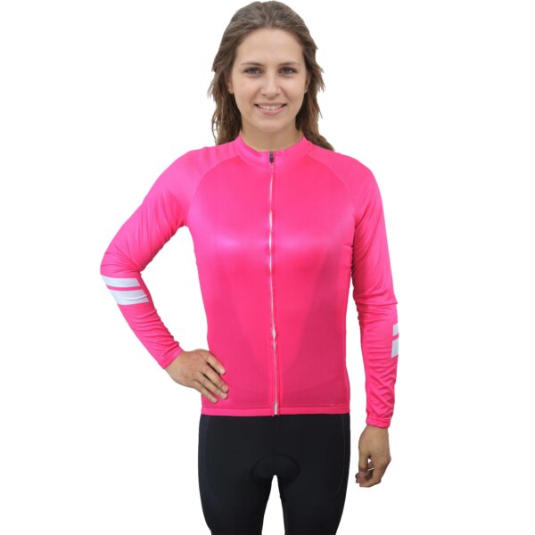 Jersey de ciclismo de manga larga para mujer, ropa para bicicleta MTB, camisa rosa, camiseta deportiva, motocross, paseo en carretera de montaña, chaqueta ajustada