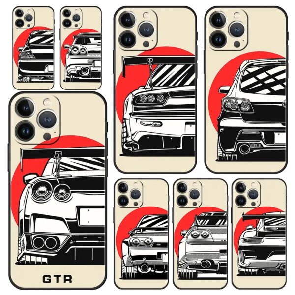 Funda de teléfono de lujo para iPhone 15 14 11 Pro Max 13 12 XS X XR SE3 7 8 Plus, Funda protectora japonesa GTR Racing Car JDM