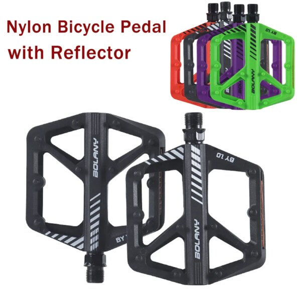 Pedal de plataforma para bicicleta de montaña, pedales planos de nailon con rodamiento sellado DU con reflector, pedales de advertencia de seguridad para accesorios de ciclismo