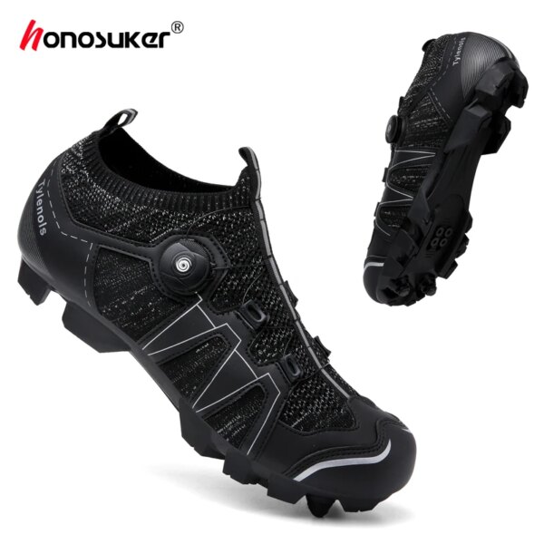 Zapatos de ciclismo MTB para hombre, zapatos transpirables para bicicleta de carretera, tacos, zapatillas de velocidad de automovilismo, calzado para bicicleta de montaña para mujer para Shimano SPD SL