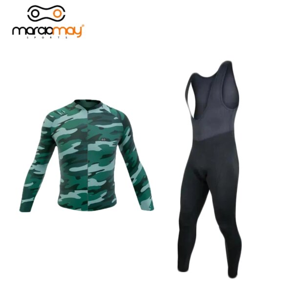 Marciomay Hombres Camuflaje Verde Ciclismo Jersey Manga Larga Transpirable Sudadera Ciclismo Racing Uniforme