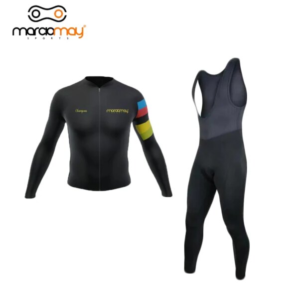 Marciomay-Camiseta de ciclismo negra para hombre, conjunto de manga larga, ropa de ciclismo transpirable, Tops, ropa deportiva de secado rápido para bicicleta de montaña y carretera