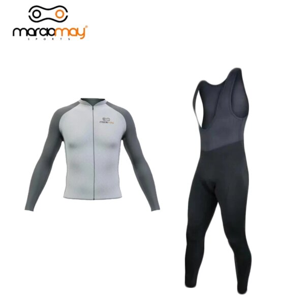 Marciomay-Conjunto de Jersey de Ciclismo de manga larga para hombre, Maillot de Ciclismo de montaña, ropa deportiva transpirable, color gris