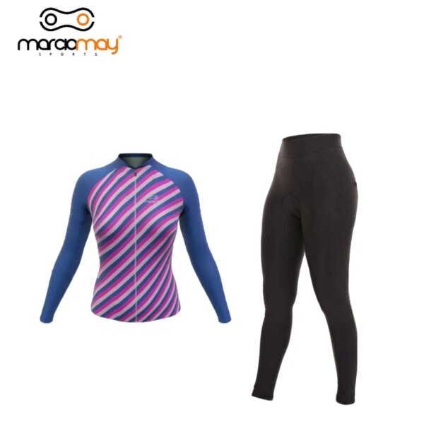 Marciomay primavera mujer púrpura manga larga ciclismo Jersey conjunto transpirable Anti-UV camiseta para bicicleta de montaña ropa deportiva