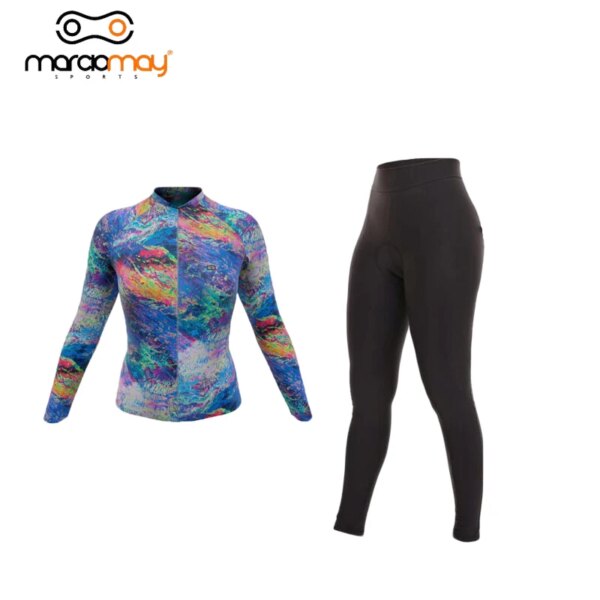 Marciomay-Conjunto de manga larga para mujer, Jersey de ciclismo azul, uniforme de carreras transpirable de secado rápido, ropa deportiva para montar en carretera