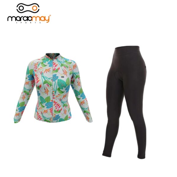 Marciomay-Conjunto de manga larga verde para mujer, Jersey de ciclismo transpirable de secado rápido, uniforme de carreras, ropa deportiva para equipo de bicicleta