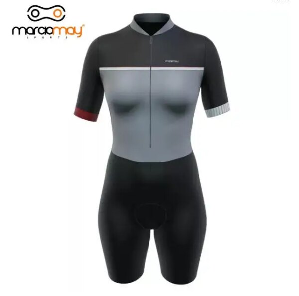 Marciomay-Conjunto de Jersey de ciclismo de manga corta para mujer, mono transpirable, Maillot profesional de secado rápido para bicicleta, color gris