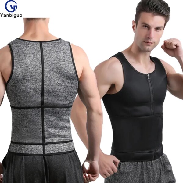 Hombres Body Shaper Cintura Trainer Chaleco Camisetas Adelgazar Body Shaper Cintura Trainer Camiseta sin mangas con cremallera