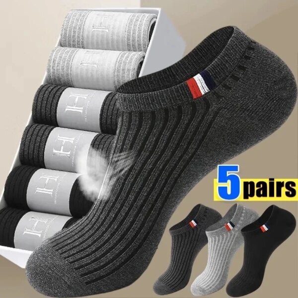 Calcetines cortos de algodón para hombre, calcetines deportivos de malla transpirable para hombre, calcetines tobilleros informales, calcetines finos antideslizantes en blanco y negro para primavera y verano