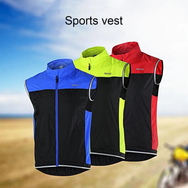 Chaleco de ciclismo para hombre, bloque de Color, cinta reflectante a prueba de viento, parabrisas para montar, chaleco lavable que absorbe la humedad para exteriores