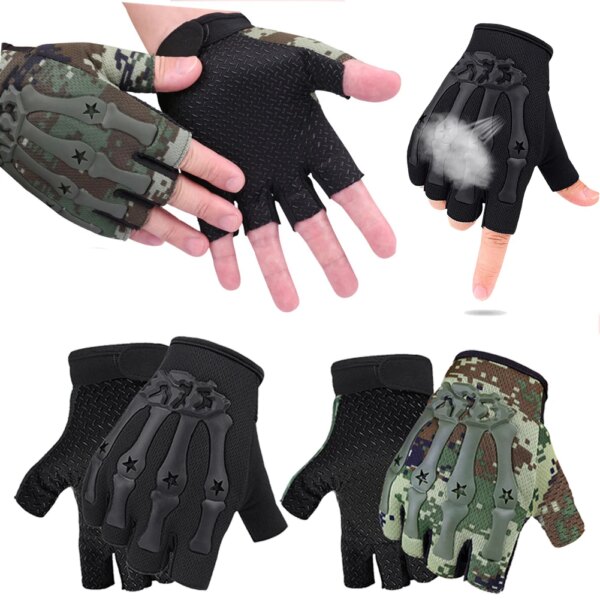 Guantes tácticos antideslizantes para hombre y mujer, guantes de entrenamiento transpirables de medio dedo, guantes de trabajo para ciclismo, senderismo, pesca, deportes al aire libre