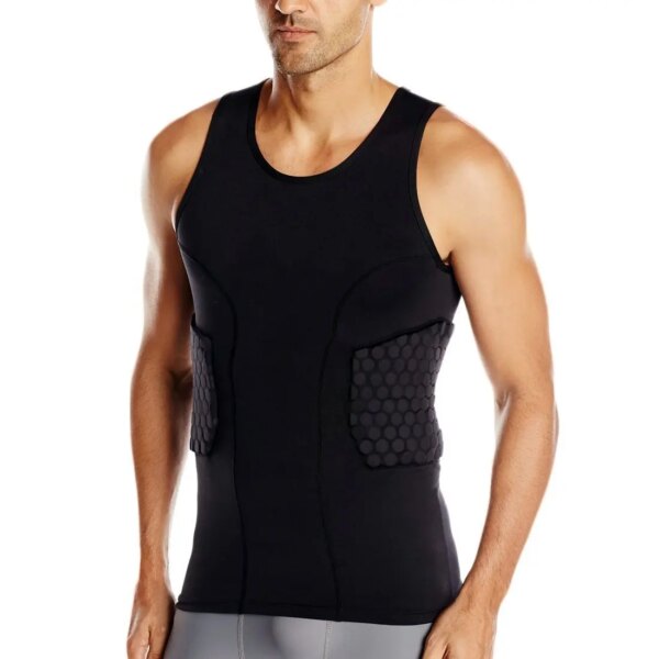 Chaleco acolchado con protector de costillas para hombre, camiseta de compresión, chaleco de entrenamiento con 3 almohadillas para fútbol, ​​baloncesto, equipo protector de Hockey