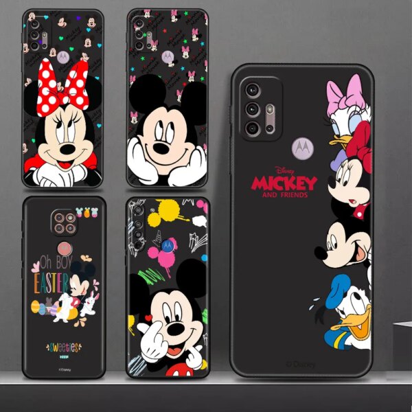 Funda a prueba de golpes de Mickey Couple Minnie Mouse para Moto G9 Power G8 Edge 20 Pro G31 G52 G22 30 Neo G200 5G G71 g32, funda negra para teléfono