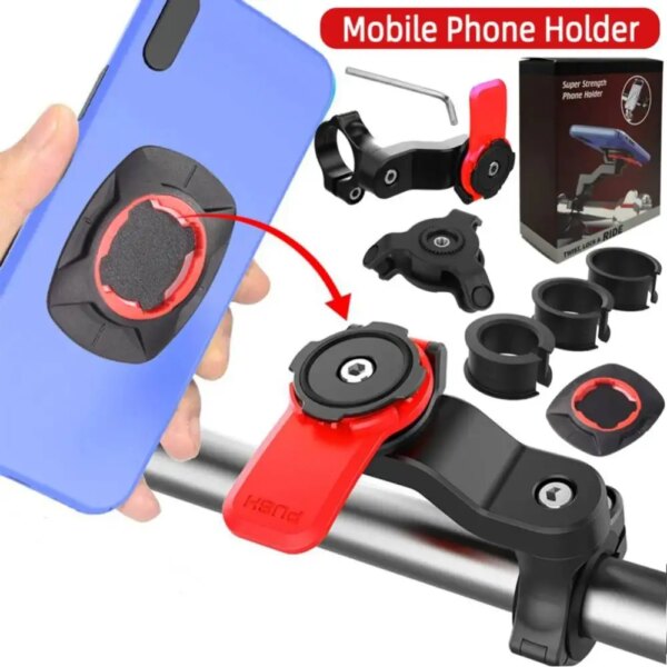 Soporte de teléfono para manillar de bicicleta y motocicleta, bloqueo cuádruple, antivibración, soporte de montaje para MTB, soporte ajustable para teléfono de 360 ​​°, soporte amortiguador