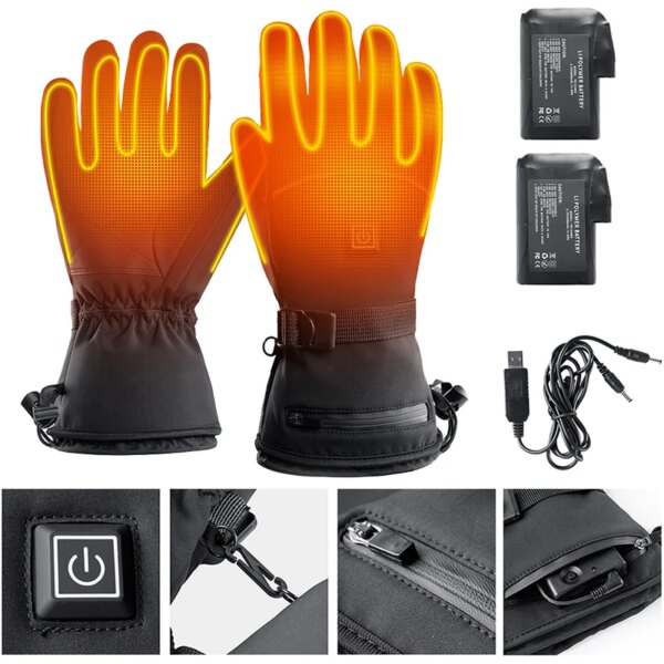 Guantes calefactables para motocicleta, guantes calefactables con batería de litio para invierno, resistentes al agua y con pantalla táctil, guantes recargables calefactables para ciclismo