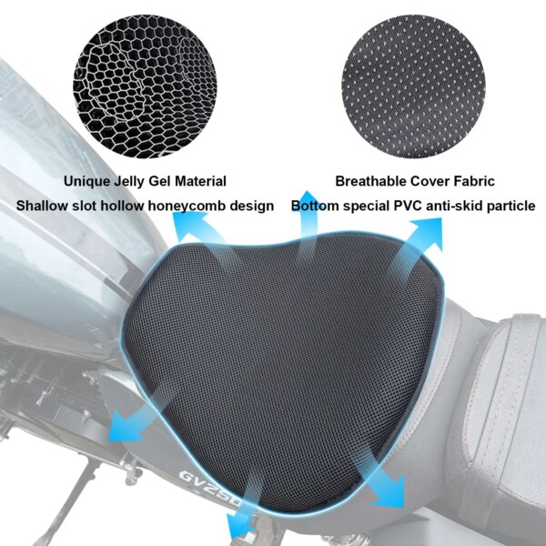 Cojín para asiento de motocicleta, tela de malla de aire, cómoda funda de descompresión de panal de abeja, cojín de alivio de presión que absorbe los golpes